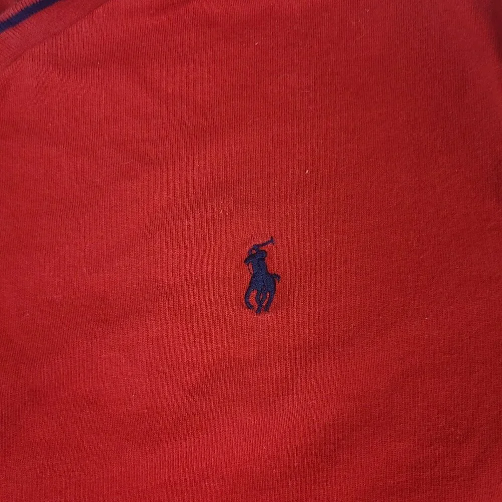 Polo Ralph Lauren Red T-shirt Youth Boys Sz 14-16 Blue Logo Crew Neck Shirt‎